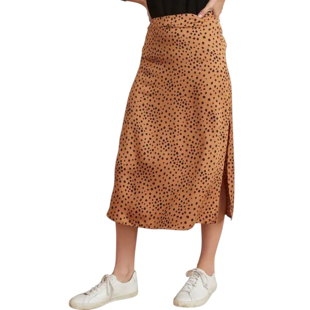 Marine Layer Zaria Slip Skirt Midi 2 Animal Cheetah Print Tencel Side Slit Brown